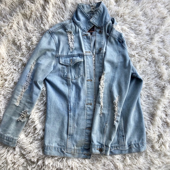 BoomBoom Jeans Oversized Destructed Denim Jacket M - Picture 6 of 8